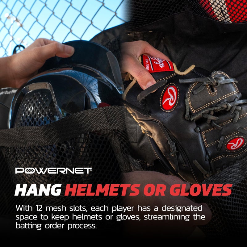PowerNet Softball & Baseball Helmet Hanging Organizer, 12 Pocket Glove & Helmet Storage Holder & Dugout Organizer, Portable Baseball Gear Training Equipment Holder (Black) - Image 5